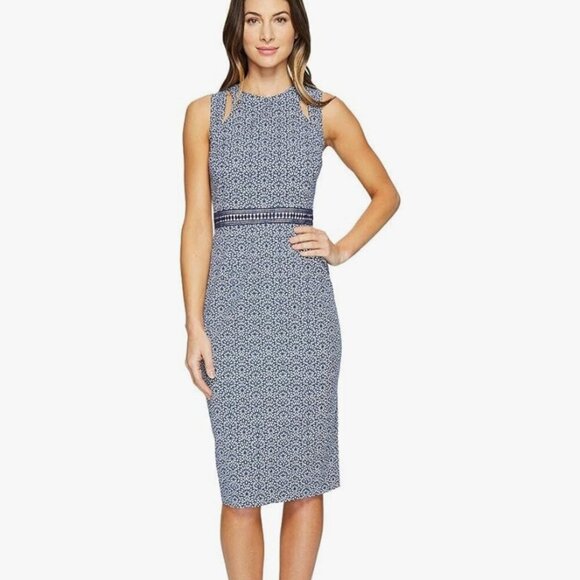 Maggy London Dresses & Skirts - Maggy London Denim Flower Power Novelty Cut Out Sheath Dress, Size 6